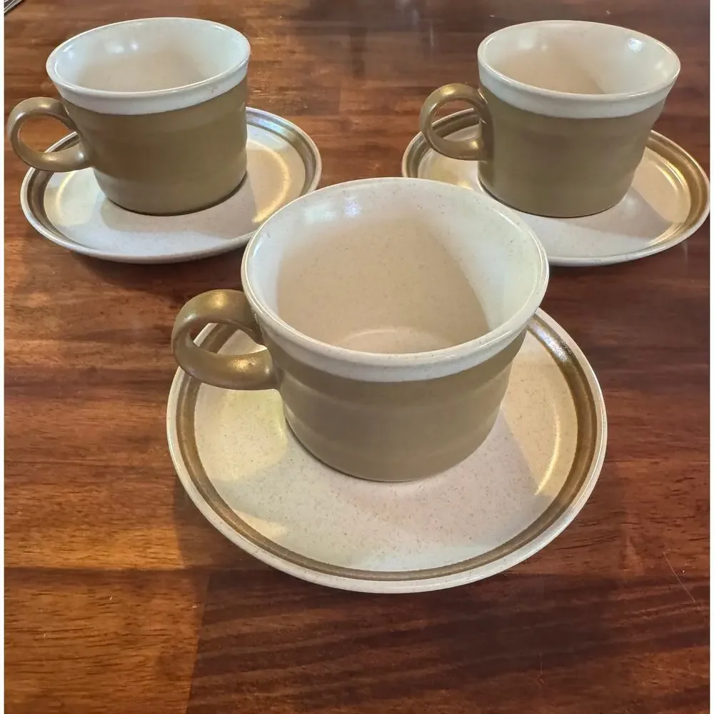 3 Mikasa Country Manor J1000 Stoneware Cups & Saucers